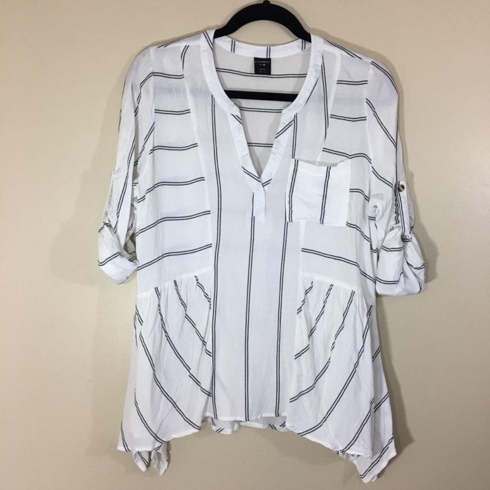 5/$25 Paper Crane | Swing Tunic Striped Peplum Blouse